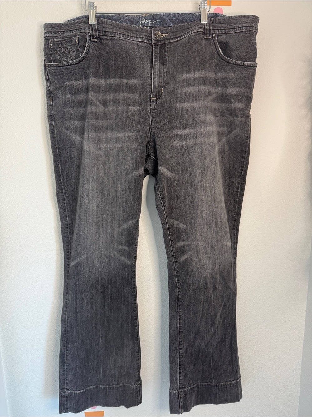 Lane Bryant Gray Wash Bootcut Jeans Plus Size | Embroidered Pocket Denim N0198